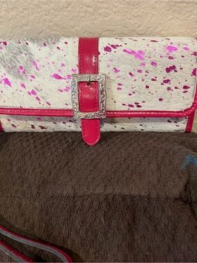 White and Pink Speckled Clutch with Hot Pink Trim